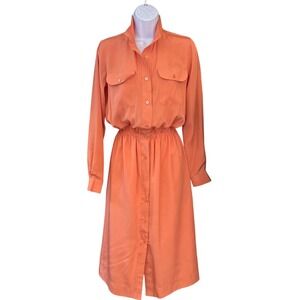 Vintage 80s Frances Henaghan Shirt Dress Vintage Retro Preppy Chic Coral Orange